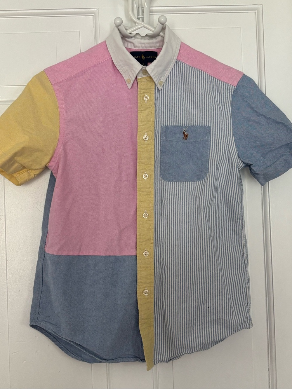 Ralph Lauren Multicolor Patchwork Button-Up Shirt - Pink, Yellow, Blue, White